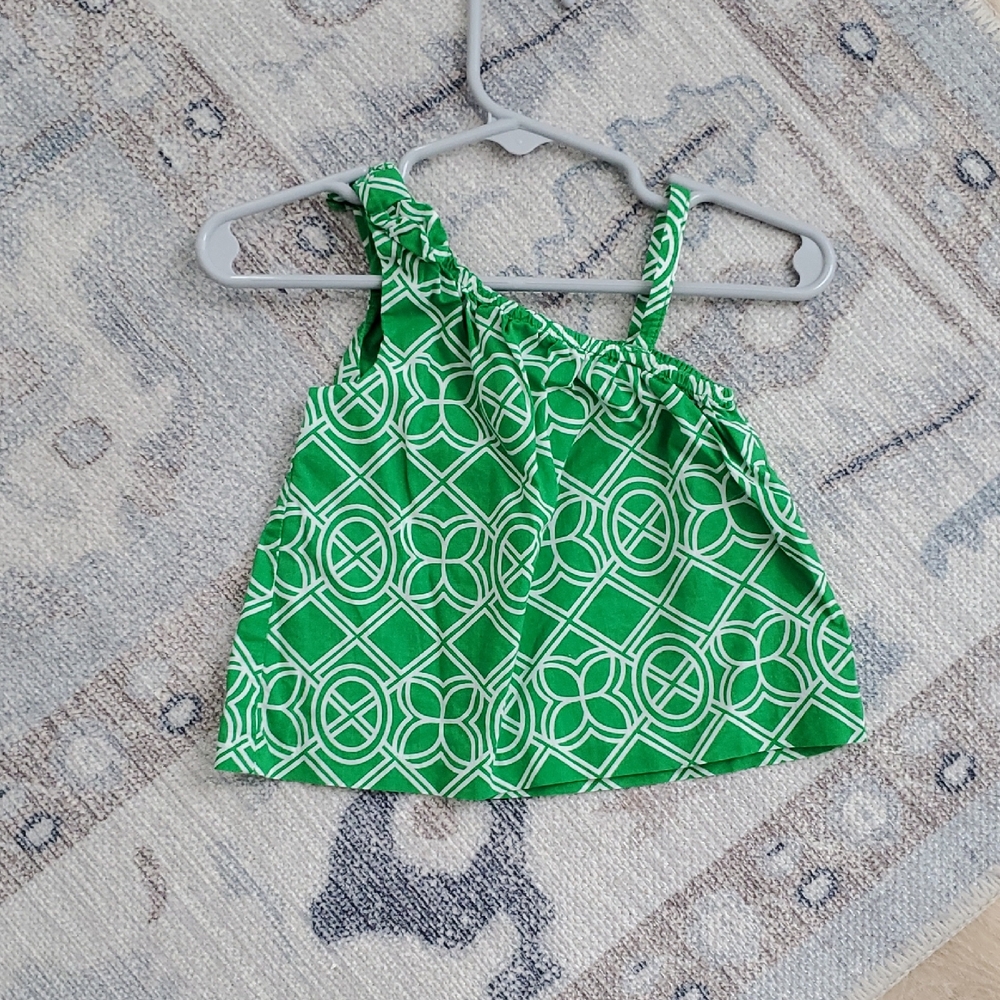 Janie and Jack Baby Girls Green Geometric Bow Sleeve Top Shirt Sz6-12
